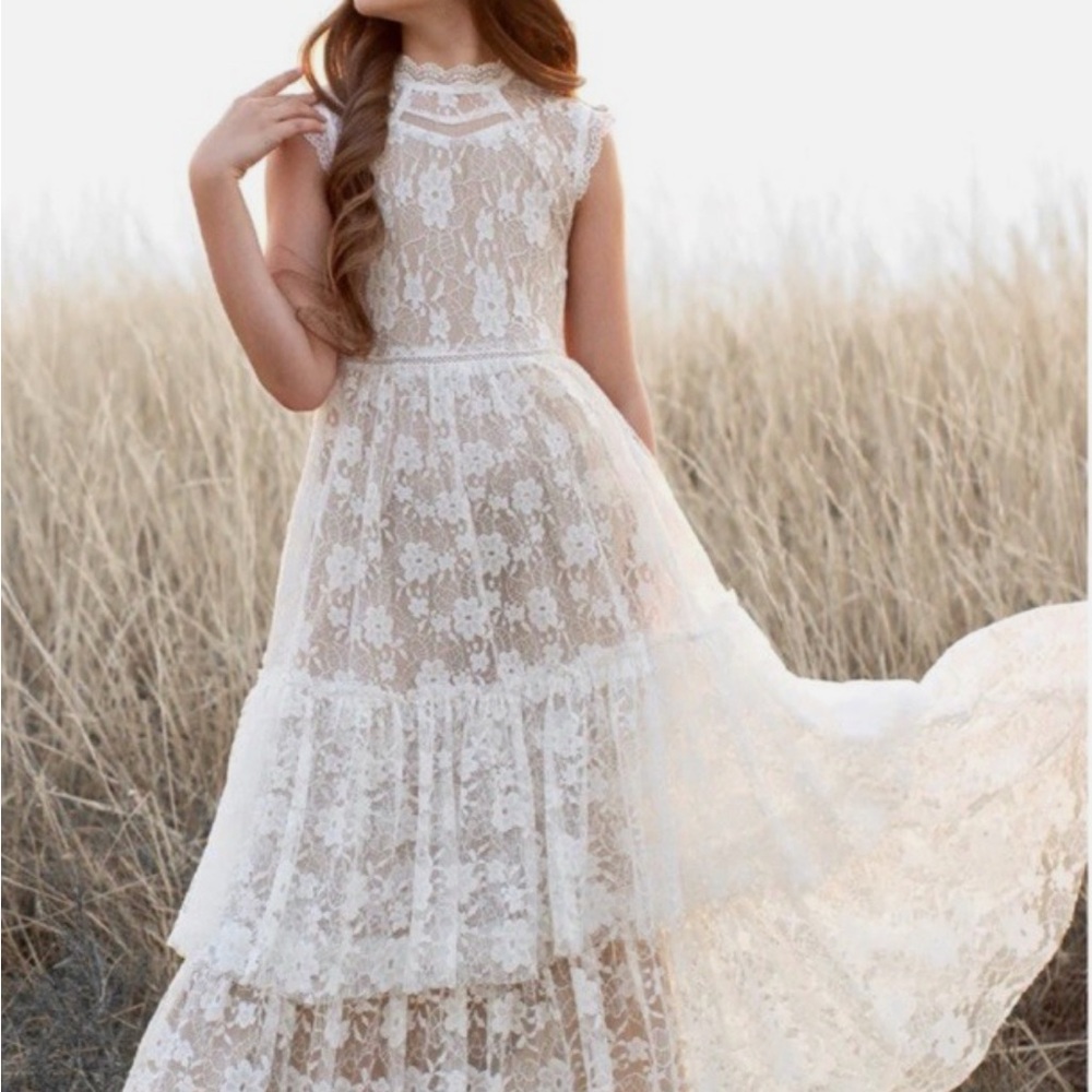 Joyfolie Elegant Lace Kids Dress - White